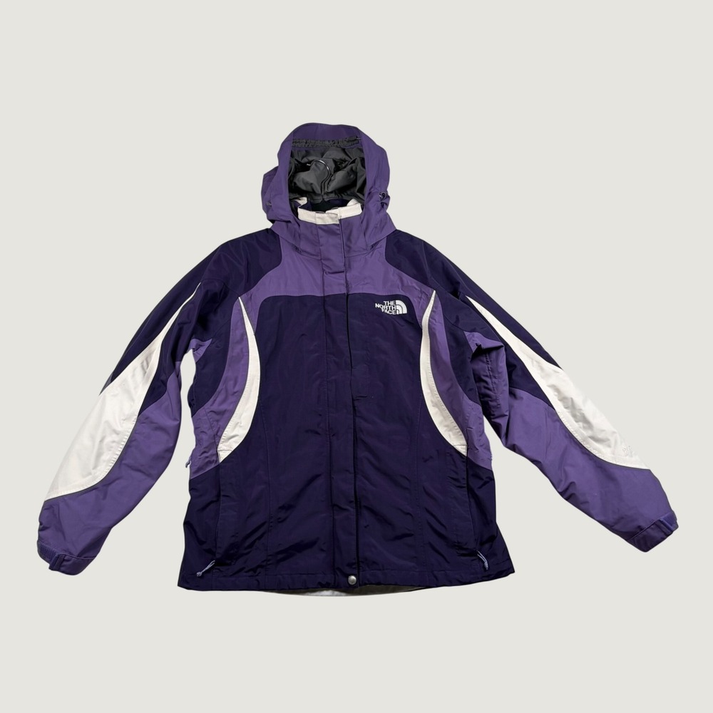 The North Face HyVent Ski Jacket Womens Hooded Insulated Colorblock Purple Large